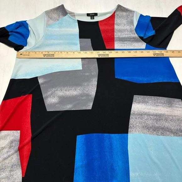 Alfani Women’s 2X High Low Colorblock Blouse Black Blue Red 3/4 Sleeve - Picture 4 of 9